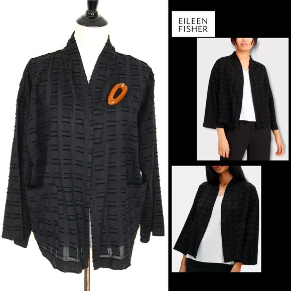 Eileen Fisher Jackets & Blazers - New Eileen Fisher Textured Organic Cotton Soffo Black Jacket Sz 1X